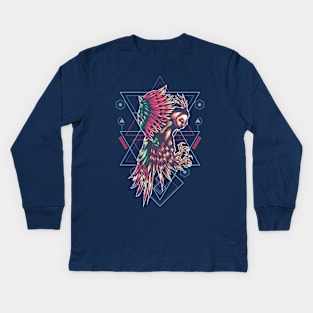 Abstract Geometric Owl Kids Long Sleeve T-Shirt